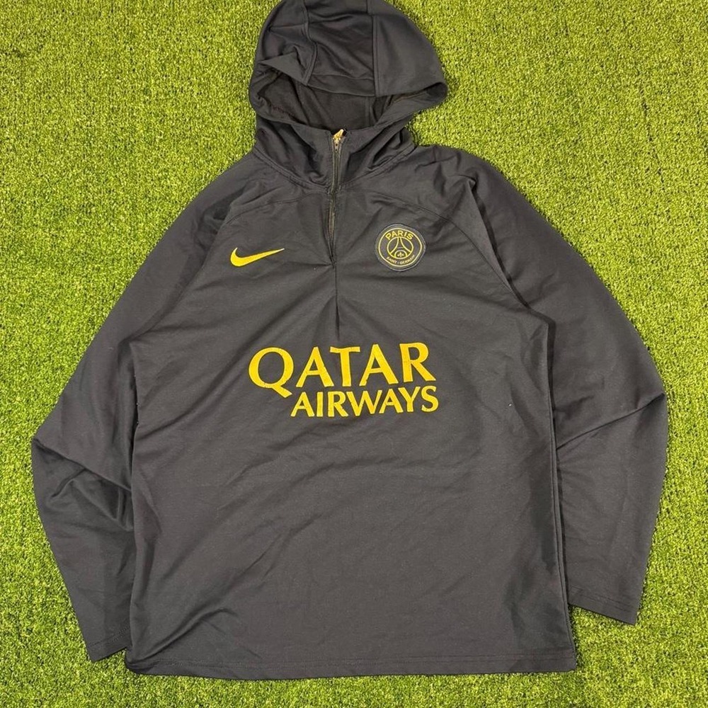 Nike PSG Qatar Airways Hooded Training Jacket Navy Blue Yellow Mens Size L